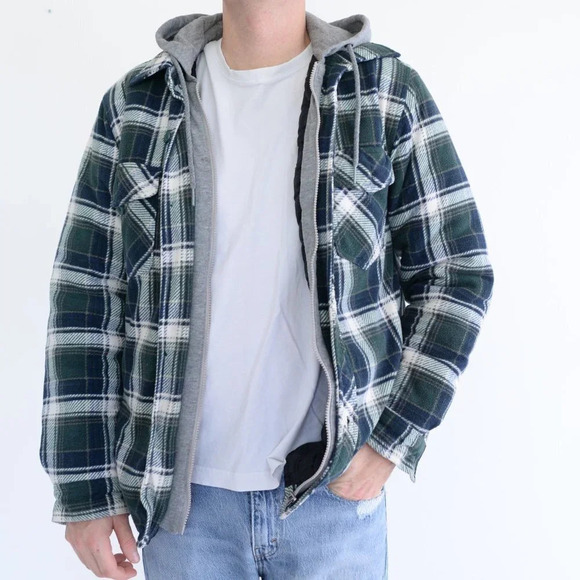 Mountain Ridge Flannel Zip Up with Hoodie Shacket Jacket - Small - Picture 2 of 13